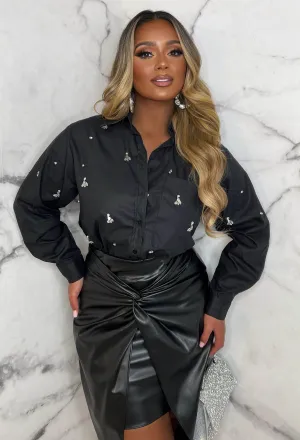 A Little Sparkle Black Diamond Embellished Shirt