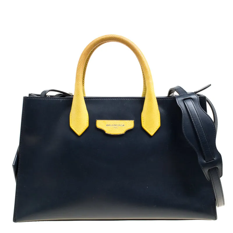 Blue/Yellow Leather Work S Top Handle Bag