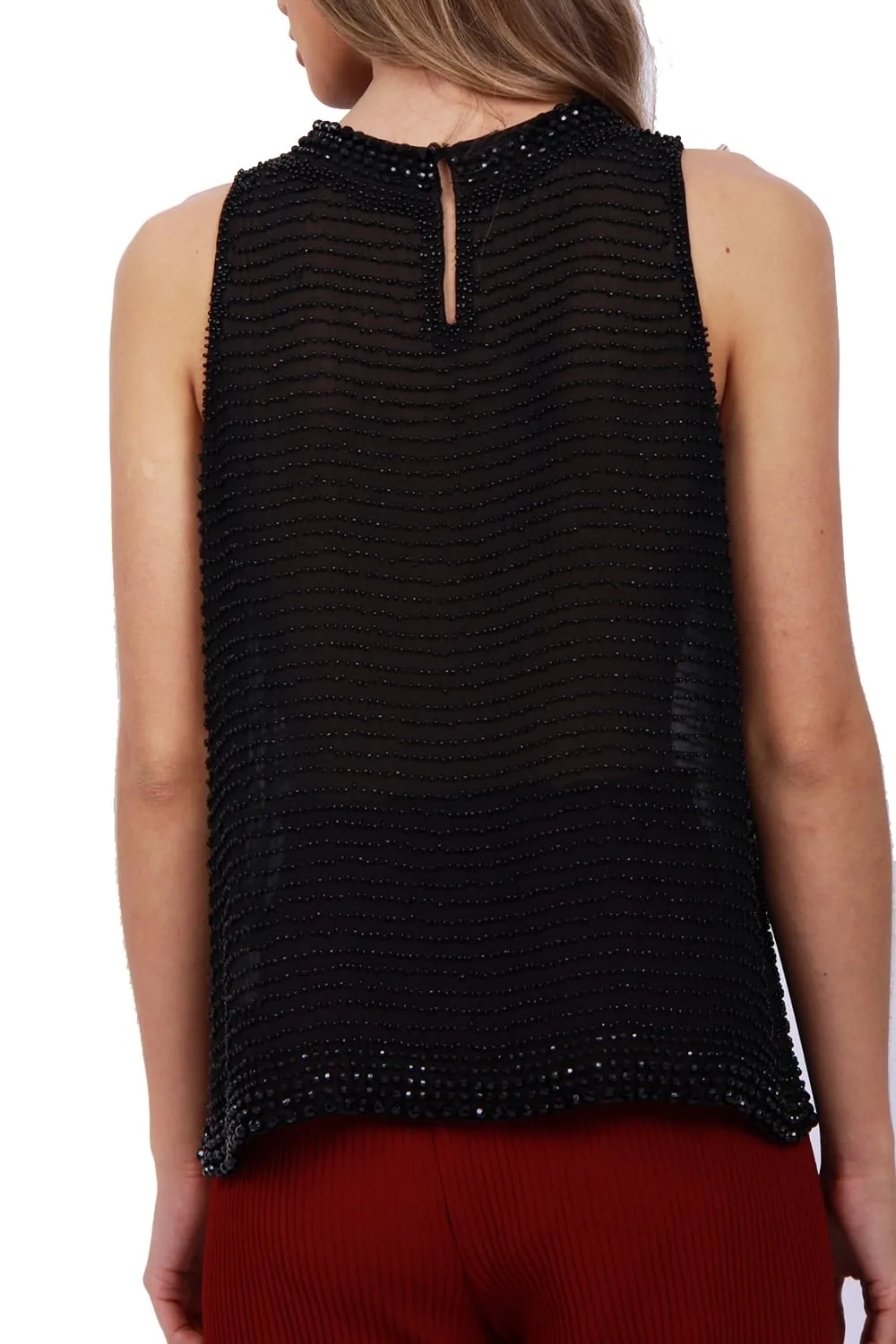 Embellished Beaded Halter Neck Sleeveless Top