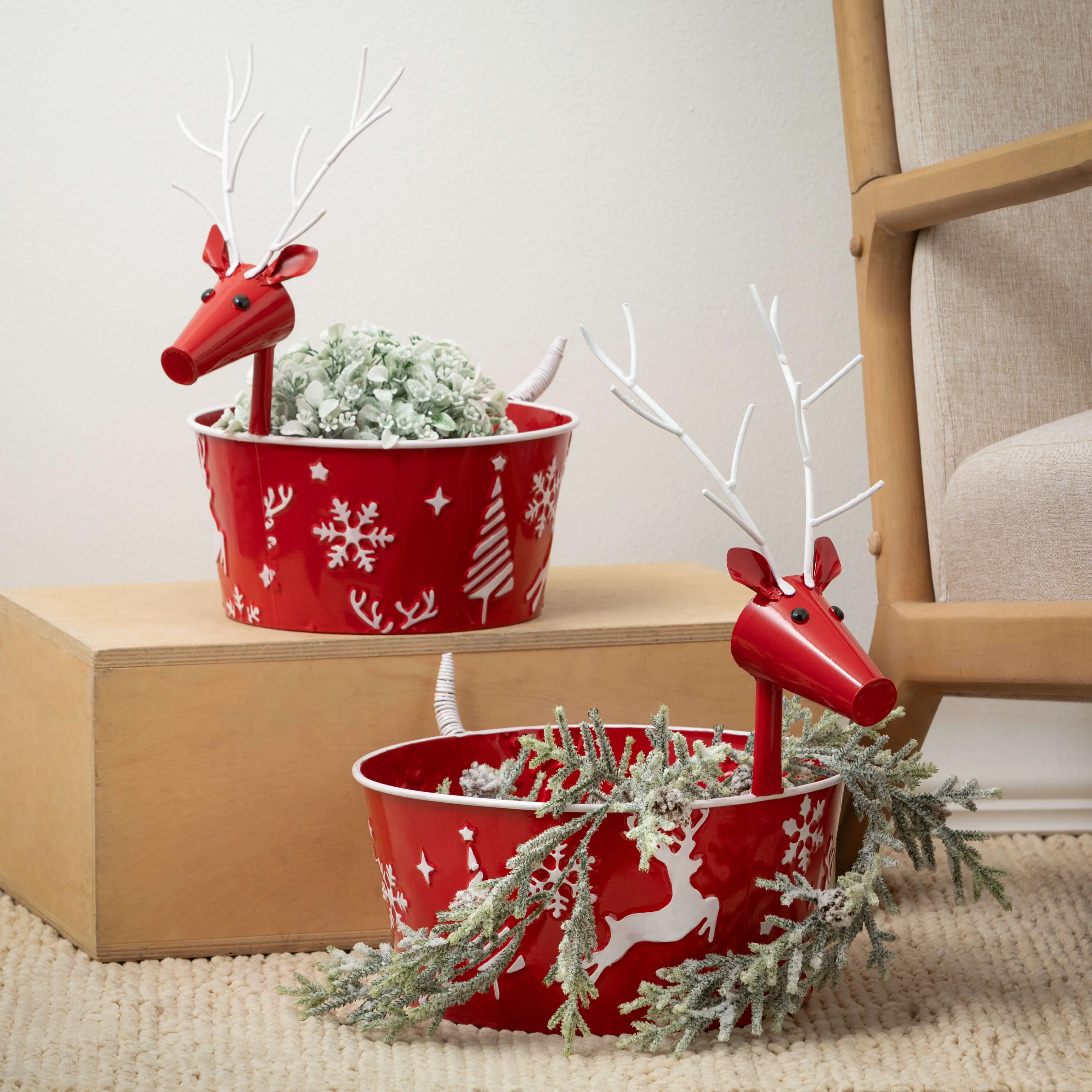 Embellished Red Reindeer Pots