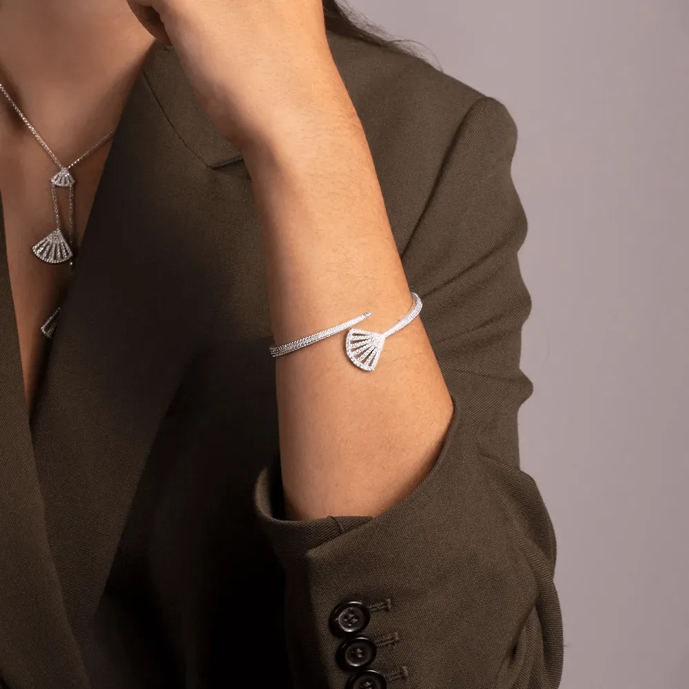 Flamenco Open Bangle - White Silver