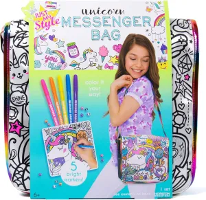 Just My Style Color Your Own Unicorn, Personalized Doodle Messenger Bag with Adjustable Strap, Great for School & Errands, Gift Ideas for Girls, Crafts Activity for Kids Ages 6, 7, 8, 9