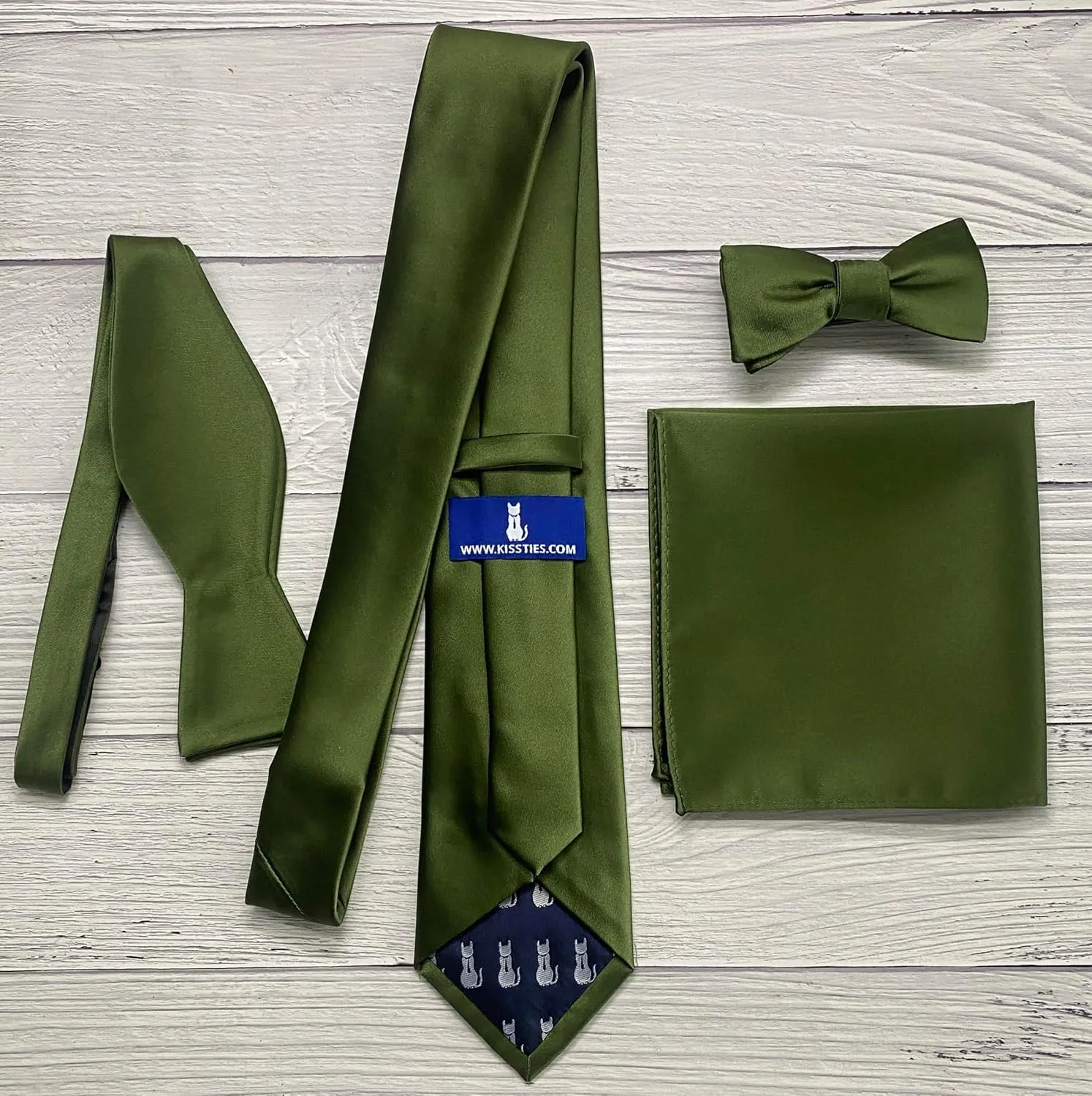 KissTies Satin Tie Set Solid Ties Mens Necktie   Pocket Square