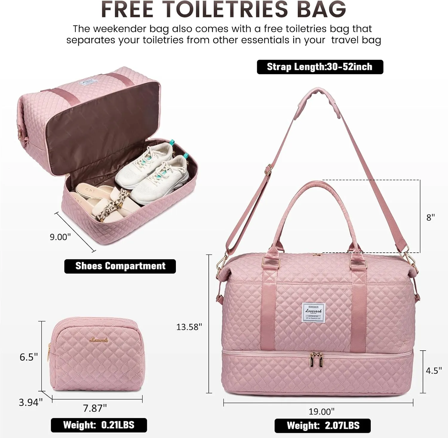LOVEVOOK Travel Duffle Bag,Weekender Bags for Women with Shoe Compartment??Carry on Overnight Bag with Toiletry Bag,Gym Duffel Bag with Wet Pocket, Hospital Bags for Labor and Delivery