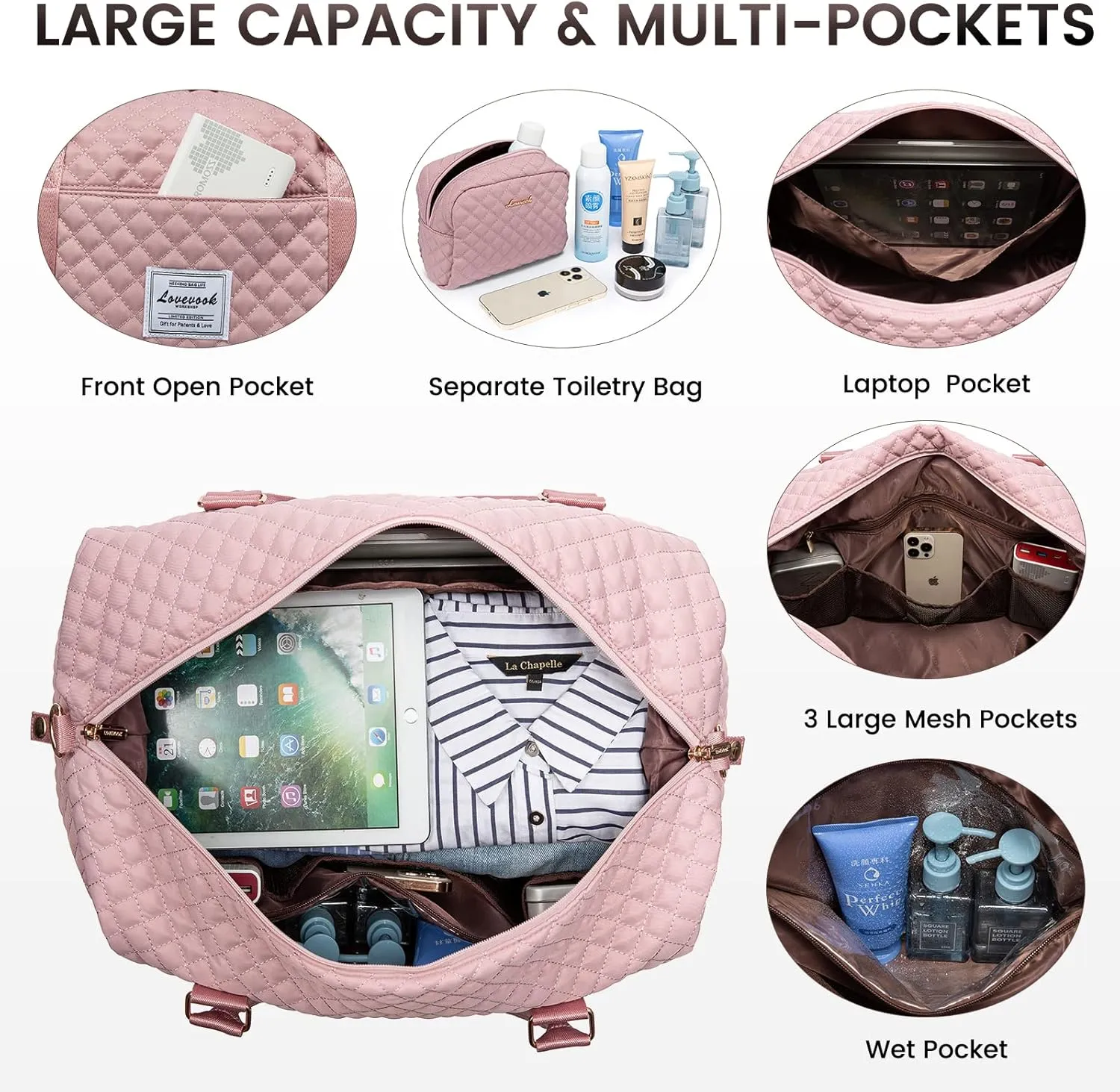LOVEVOOK Travel Duffle Bag,Weekender Bags for Women with Shoe Compartment??Carry on Overnight Bag with Toiletry Bag,Gym Duffel Bag with Wet Pocket, Hospital Bags for Labor and Delivery
