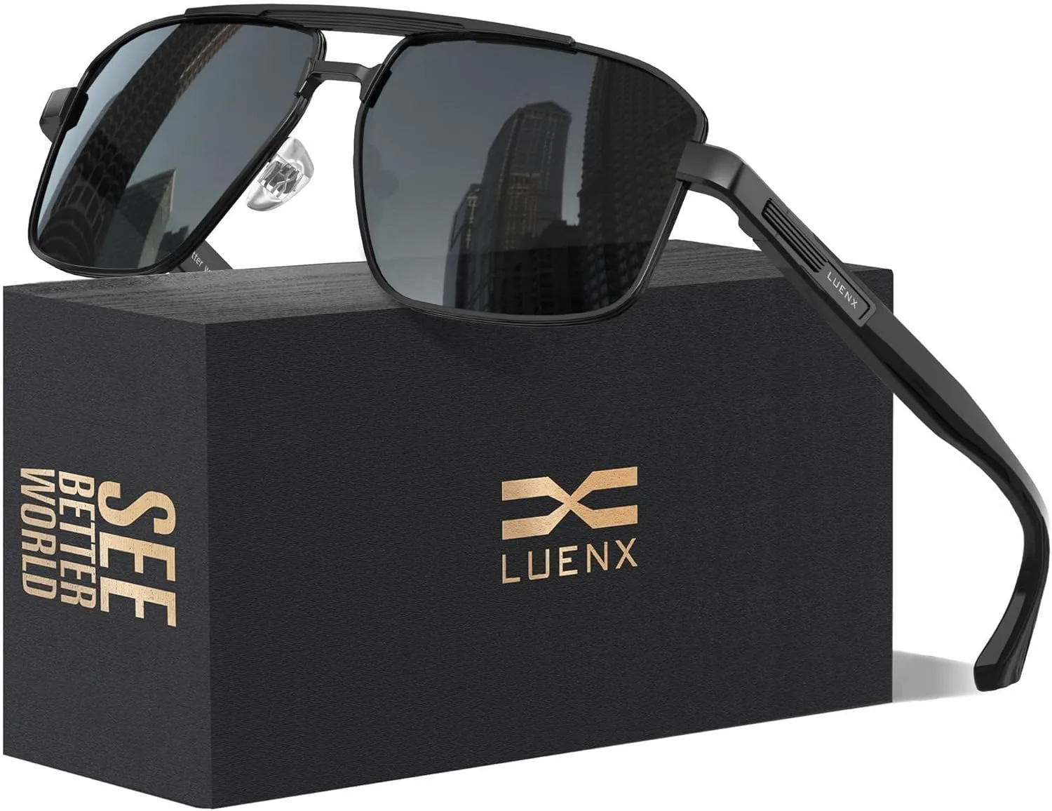 LUENX Aviator Sunglasses for Men Retro Square Polarized Polygon Shades UV 400 Protection