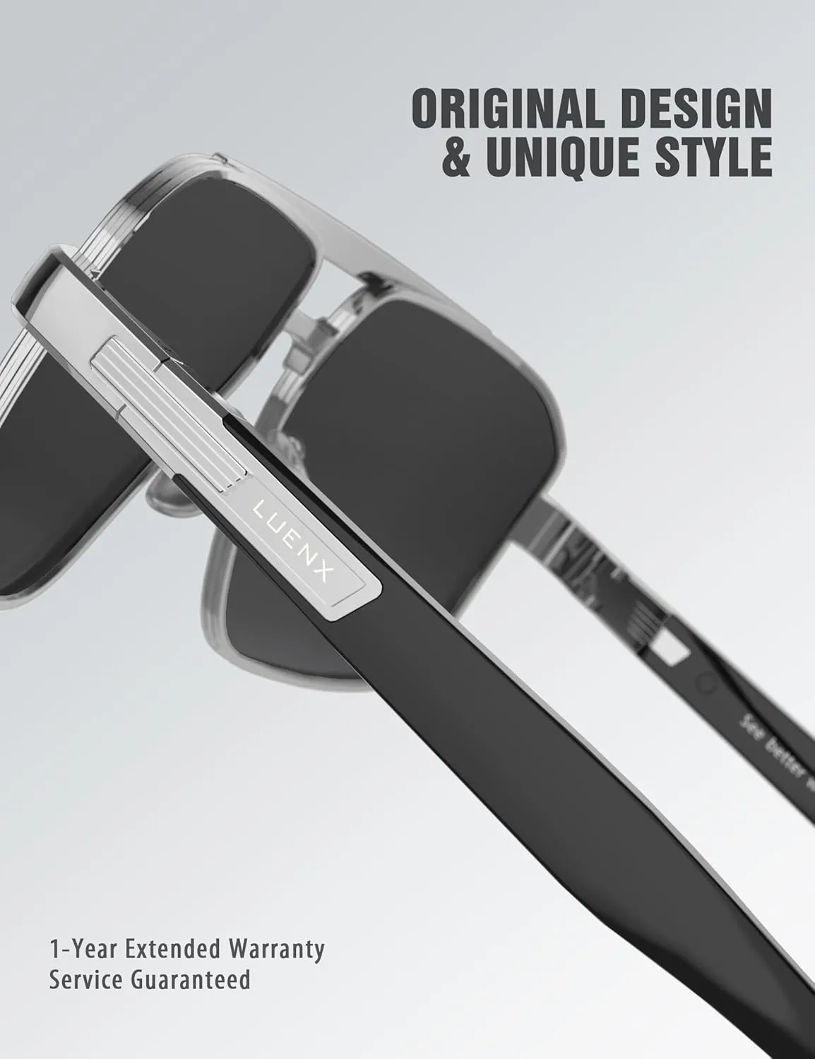 LUENX Aviator Sunglasses for Men Retro Square Polarized Polygon Shades UV 400 Protection