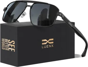 LUENX Aviator Sunglasses for Men Retro Square Polarized Polygon Shades UV 400 Protection