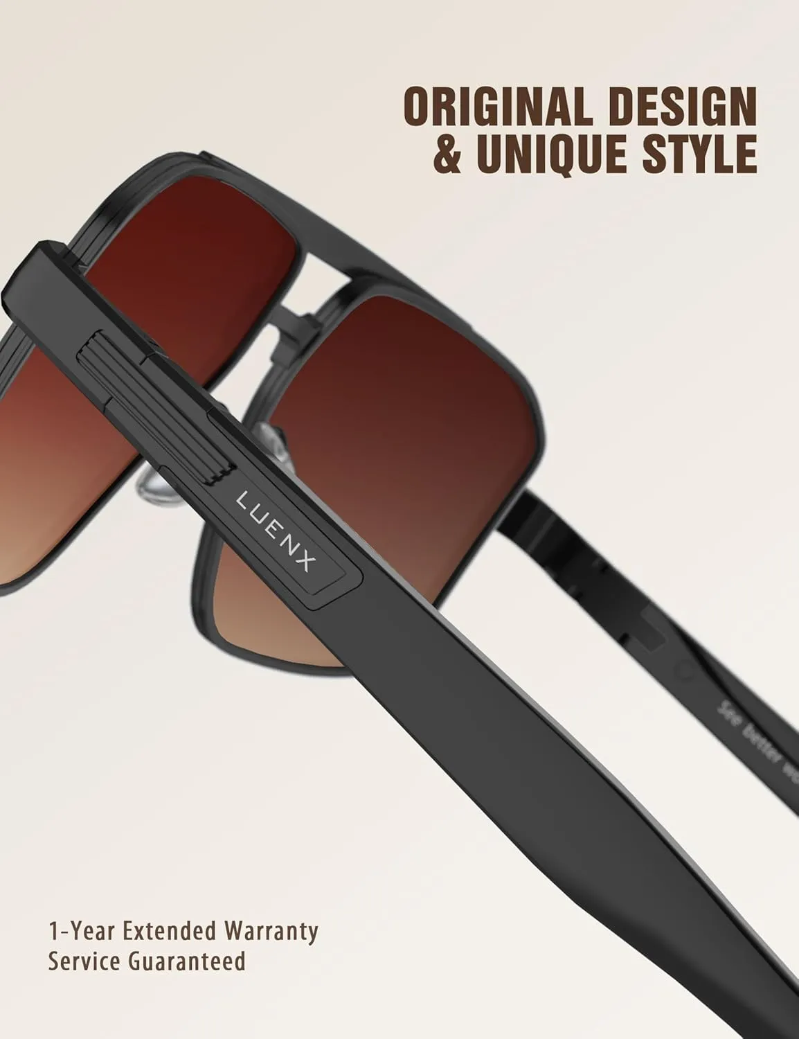 LUENX Aviator Sunglasses for Men Retro Square Polarized Polygon Shades UV 400 Protection