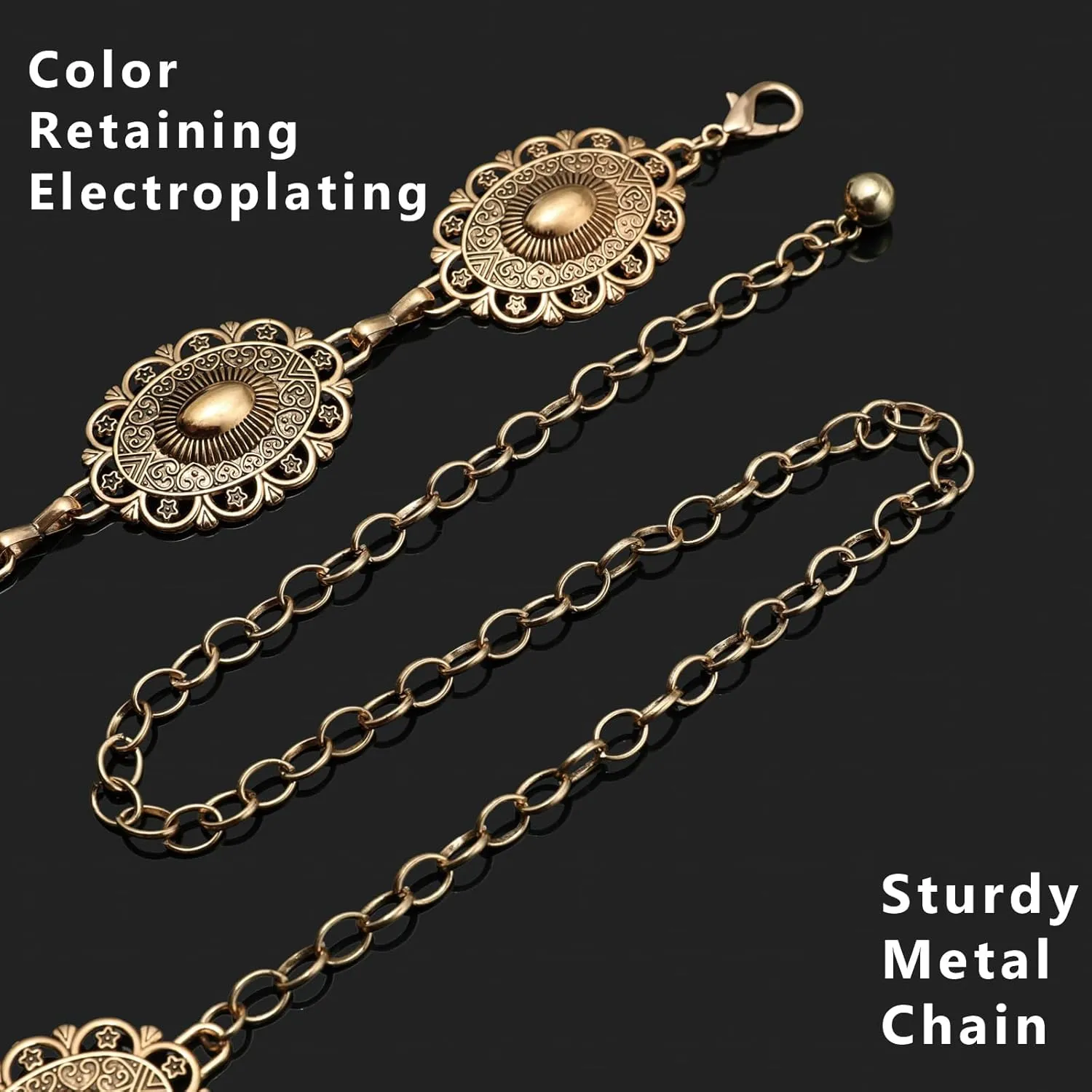 YGR Western Belts for Woman Cowgirl Metal Concho Chain Belts for Dresses Jeans Trousers Country Concert Outfit